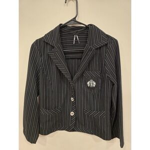 Y2K Wet Seal Medium Striped Blazer Crest Pockets Preppy Chic Classic Old Money